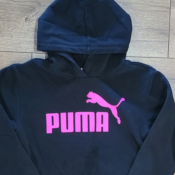 Barely Worn - Puma - Black Hoodie Sweatshirt, Pink Logo, Girls Medium - Picture 2 of 2